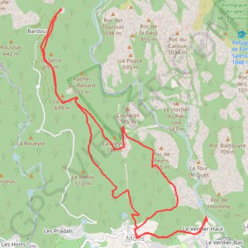 Itinéraire RANDO CAROUX LE ROUJAS, distance, dénivelé, altitude, carte, profil, trace GPS