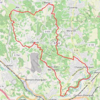 Itinéraire Marcy Lozanne Marcy 24Km Sens Horaire, distance, dénivelé, altitude, carte, profil, trace GPS