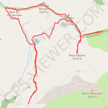Itinéraire Mont Pepoiri, Col Ferrieres, cretes des Marges, distance, dénivelé, altitude, carte, profil, trace GPS