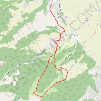 Itinéraire Puydaniel - Mauressac, distance, dénivelé, altitude, carte, profil, trace GPS