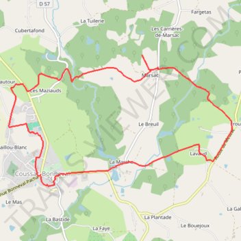 Itinéraire Loopi_CoussacBonneval_BoucleKaolin, distance, dénivelé, altitude, carte, profil, trace GPS