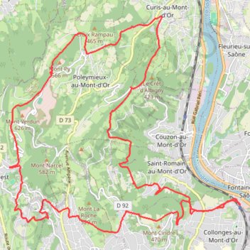 Itinéraire Tour intérieur des Monts d'Or, distance, dénivelé, altitude, carte, profil, trace GPS