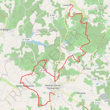 Itinéraire T25.2-Lamérac à Baignes, distance, dénivelé, altitude, carte, profil, trace GPS