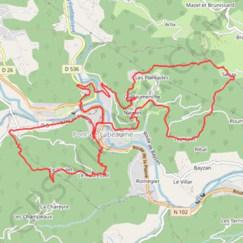 Itinéraire Pont-de-Labeaume, distance, dénivelé, altitude, carte, profil, trace GPS