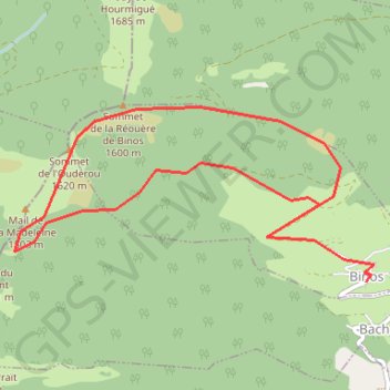 Itinéraire Sommet de l'Oudérou depuis Binos, distance, dénivelé, altitude, carte, profil, trace GPS