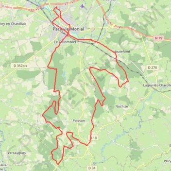 Itinéraire Les bois autour de Paray-le-Monial, distance, dénivelé, altitude, carte, profil, trace GPS