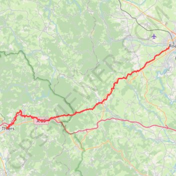 Itinéraire Roanne - Thiers, distance, dénivelé, altitude, carte, profil, trace GPS