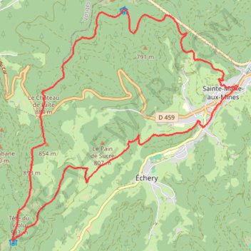 Itinéraire Sainte-Marie-aux-Mines, col de Sainte-Marie, Tête du Violu, distance, dénivelé, altitude, carte, profil, trace GPS