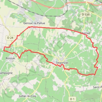 Itinéraire Autour de Segonzac - 33256 - UtagawaVTT.com, distance, dénivelé, altitude, carte, profil, trace GPS