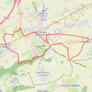 Itinéraire Porte rouge Saint Romain de colbosc, distance, dénivelé, altitude, carte, profil, trace GPS