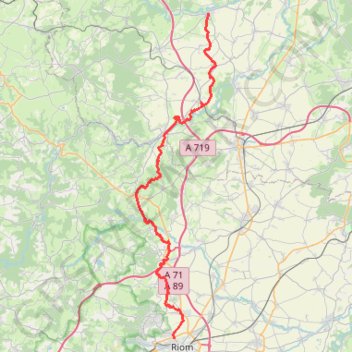 Itinéraire Chantelle / Riom, distance, dénivelé, altitude, carte, profil, trace GPS