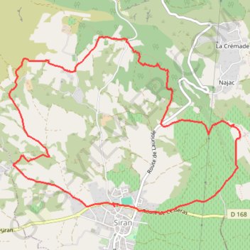 Itinéraire Siran - campagne de Centeilles - bois de La Martelle, distance, dénivelé, altitude, carte, profil, trace GPS