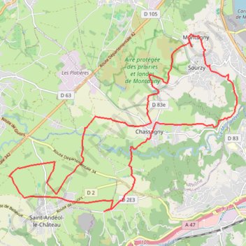 Itinéraire Montagny Saint Andéol, distance, dénivelé, altitude, carte, profil, trace GPS