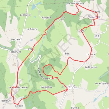 Itinéraire Trezioux, distance, dénivelé, altitude, carte, profil, trace GPS