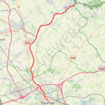 Itinéraire D'Escanaffles à Tournai sur les bords de l'Escaut, distance, dénivelé, altitude, carte, profil, trace GPS
