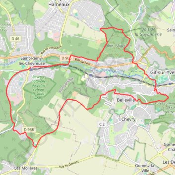 Itinéraire Rando au départ de Saint Rémy les chevreuses, distance, dénivelé, altitude, carte, profil, trace GPS