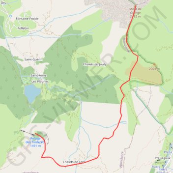 Itinéraire Mont de Grange - Refuge Tinderets, distance, dénivelé, altitude, carte, profil, trace GPS