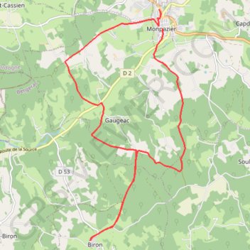 Itinéraire Monpazier - Biron - Monpazier, distance, dénivelé, altitude, carte, profil, trace GPS