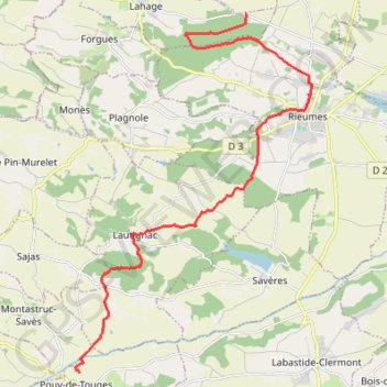 Itinéraire De Rieumes à Pouy-de-Touges par le GR86, distance, dénivelé, altitude, carte, profil, trace GPS