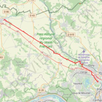 Itinéraire Cergy - Magny - Chaussée Jules César, distance, dénivelé, altitude, carte, profil, trace GPS