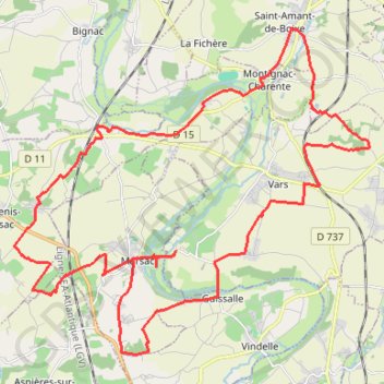 Itinéraire Marsac 37 40 kms bis, distance, dénivelé, altitude, carte, profil, trace GPS