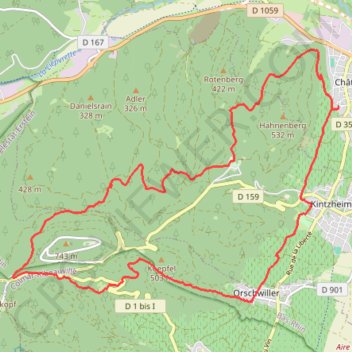 Itinéraire Châtenois - HK 20,4 km 680D+ 28-DEC-17, distance, dénivelé, altitude, carte, profil, trace GPS