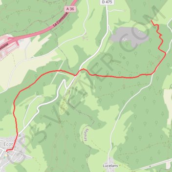 Itinéraire GRP de Mandeure à Ecot (trace partielle), distance, dénivelé, altitude, carte, profil, trace GPS