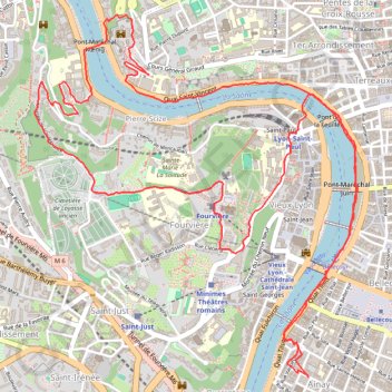 Itinéraire Saône-Fourvière-Saône, distance, dénivelé, altitude, carte, profil, trace GPS