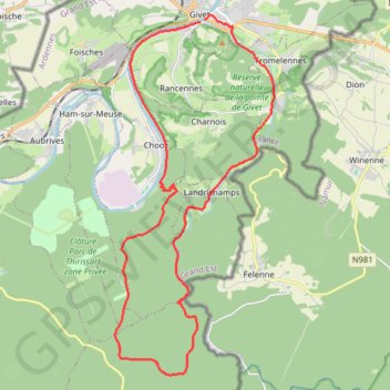 Itinéraire De Givet à Hargnies, distance, dénivelé, altitude, carte, profil, trace GPS