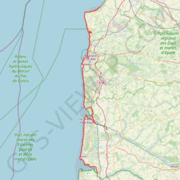 Itinéraire GR120 De Wissant à Le Pas d'Authie (Pas-de-Calais), distance, dénivelé, altitude, carte, profil, trace GPS