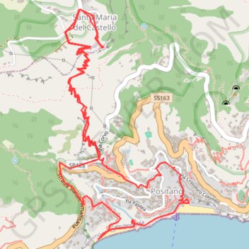 Itinéraire Positano - Santa Maria al Castello - Spiaggia di Fornillo, distance, dénivelé, altitude, carte, profil, trace GPS