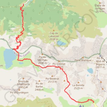 Itinéraire Le lac Bleu, du Tourmalet au Chiroulet, distance, dénivelé, altitude, carte, profil, trace GPS