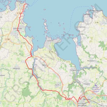 Itinéraire Roscoff / Morlaix, distance, dénivelé, altitude, carte, profil, trace GPS