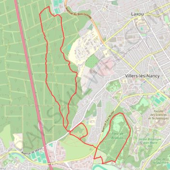 Itinéraire Parc de Brabois, distance, dénivelé, altitude, carte, profil, trace GPS