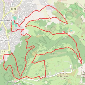 Itinéraire Romagnat Gergovie, distance, dénivelé, altitude, carte, profil, trace GPS