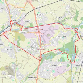 Itinéraire La Bassée sud-est, distance, dénivelé, altitude, carte, profil, trace GPS