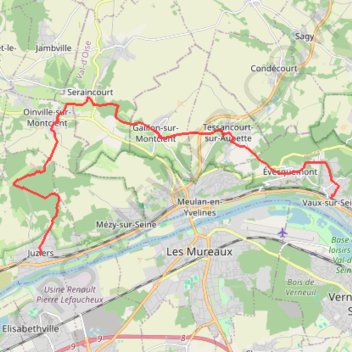 Itinéraire De Vaux sur Seine a Juziers, distance, dénivelé, altitude, carte, profil, trace GPS