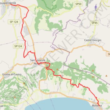 Itinéraire tappa-38-da-acquapendente-bolsena, distance, dénivelé, altitude, carte, profil, trace GPS