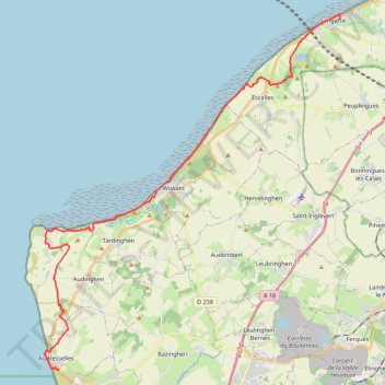 Itinéraire 2 Sangatte Audresselles, distance, dénivelé, altitude, carte, profil, trace GPS