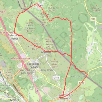 Itinéraire Basovizza-Orlek-Trebiciano-Gropada-Lipizza-Basovizza, distance, dénivelé, altitude, carte, profil, trace GPS