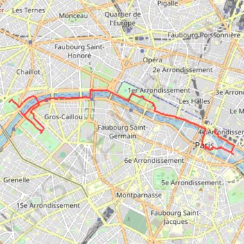 Itinéraire Itinéraire de Parvis de l'hôtel de ville, Paris à Trocadéro, Paris, distance, dénivelé, altitude, carte, profil, trace GPS