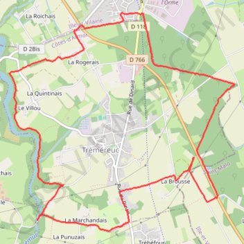 Itinéraire Autour de Trémereuc, distance, dénivelé, altitude, carte, profil, trace GPS