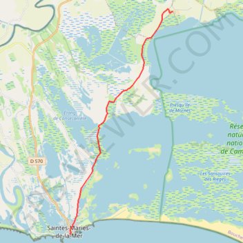 Itinéraire La draille de Méjanes - Les Saintes-Maries-de-la-Mer, distance, dénivelé, altitude, carte, profil, trace GPS