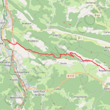Itinéraire roquexixade_foie, distance, dénivelé, altitude, carte, profil, trace GPS