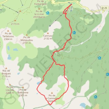 Itinéraire Ski Rando - Tour du Pic de la Camisette, distance, dénivelé, altitude, carte, profil, trace GPS
