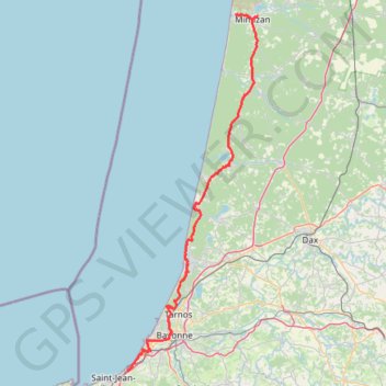 Itinéraire Mimizan a Saint Jean de Luz, distance, dénivelé, altitude, carte, profil, trace GPS