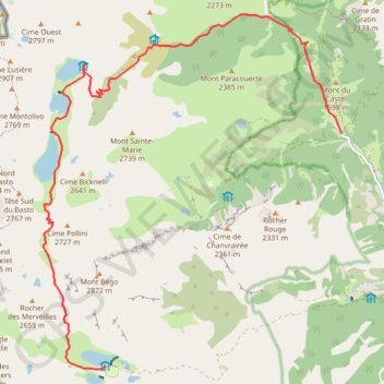 Itinéraire Mercantour - de Casterino au refuge des Merveilles, distance, dénivelé, altitude, carte, profil, trace GPS