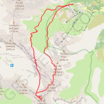 Itinéraire Pic de la Géla et pic Gerbats depuis Piau-Engaly, distance, dénivelé, altitude, carte, profil, trace GPS