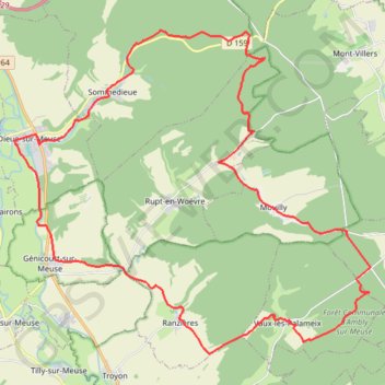 Itinéraire Les hauts de Meuse - Dieue-sur-Meuse, distance, dénivelé, altitude, carte, profil, trace GPS