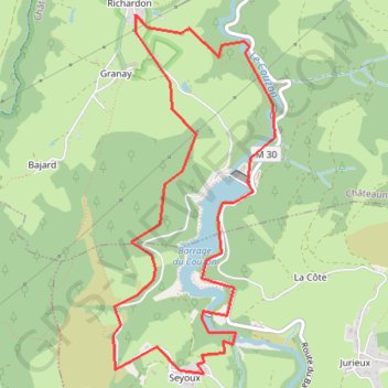 Itinéraire Barrage de Couzon, distance, dénivelé, altitude, carte, profil, trace GPS